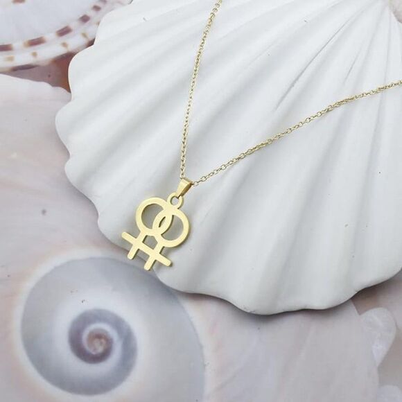 Interlocking Venus Symbol Necklace in Gold - Picture 4 of 5